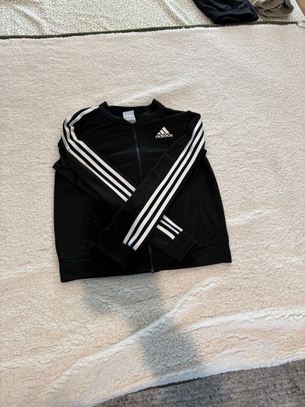 adidas Kids Black Jacket with White Stripes